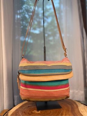 Relic Multicolor Striped Crossbody with Tan Faux Leather Trim